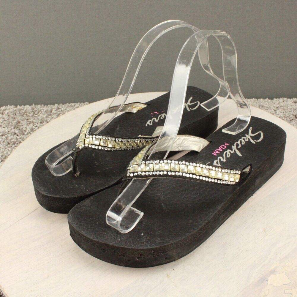 Skechers Foam Rhinestone Flip Flops Womens 8 Black Casual Sandals - Picture 5 of 11